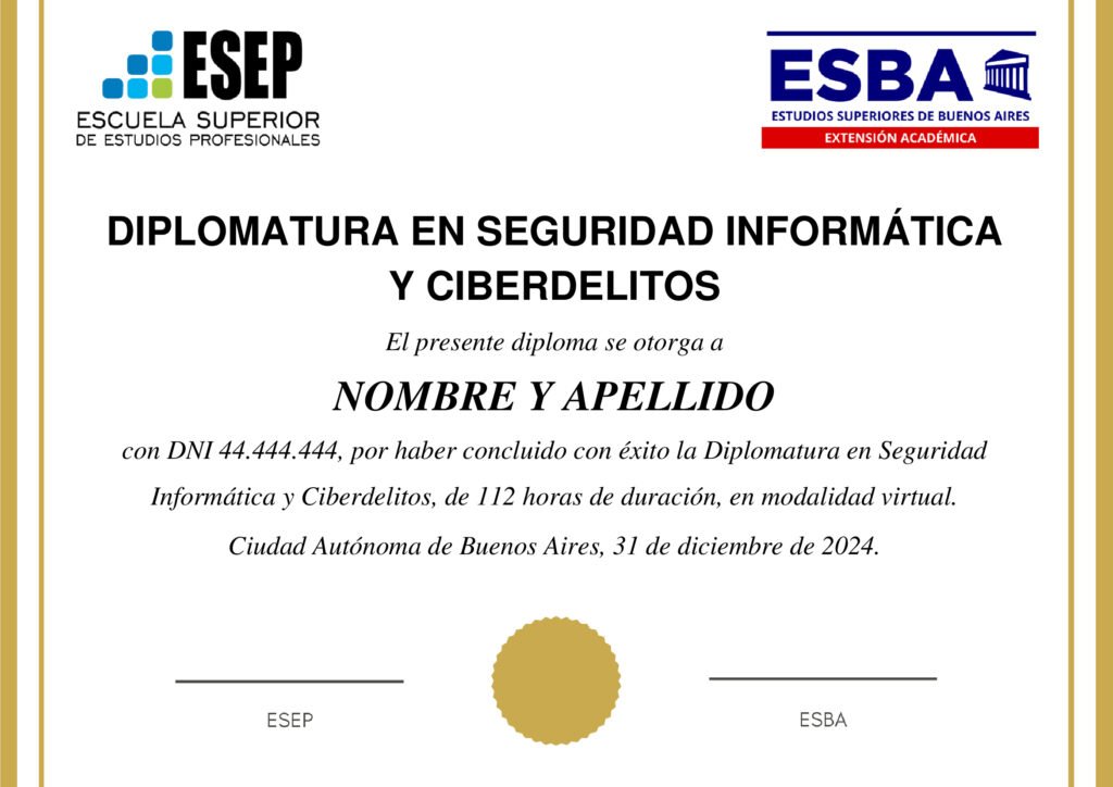 Certificado Diplomatura en Seguridad Informática y Ciberdelitos | ESBA