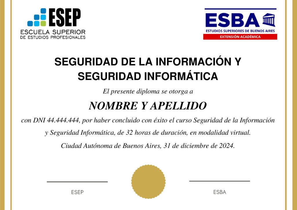 Certificado Seguridad de la Información y Seguridad Informática | ESBA